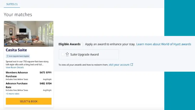 use hyatt suite upgrade award
